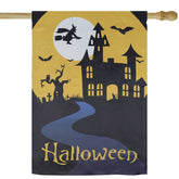 Spooky House Halloween Outdoor House Flag With Bats and Witch 28" X 40"